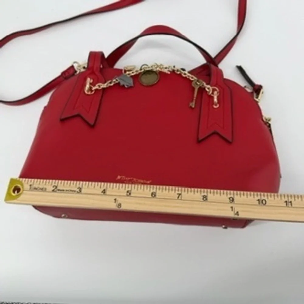 Betsey Johnson Red Satchel Bag with Charms‎ Top Handle Crossbody Gold Hardware